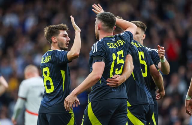 Scotland celebrate John Souttar's goal against Iceland. Cr: SNS Group.