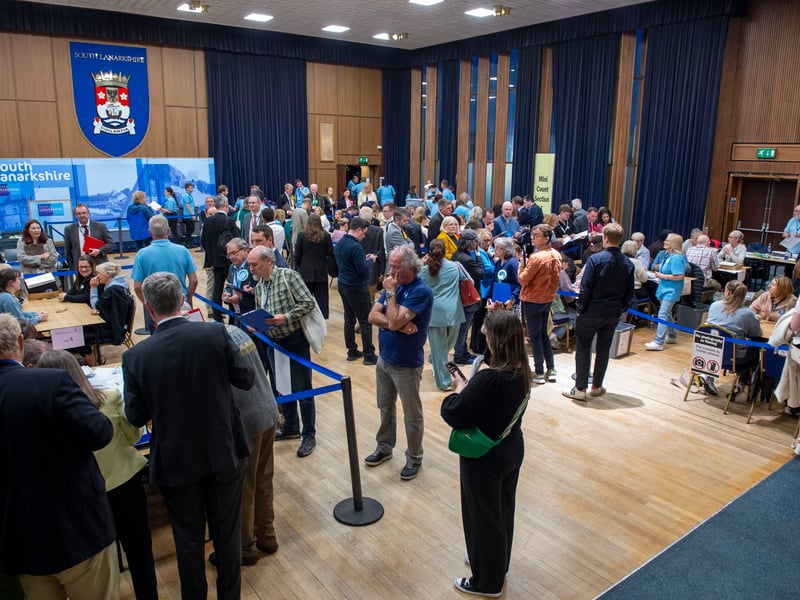 A packed room all night waiting for the results. 