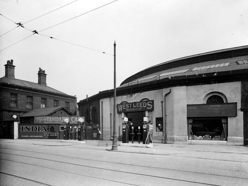 The Railway Roundhouse on Wellington Road housing West Leeds Motor Company. Pictured in April 1937.