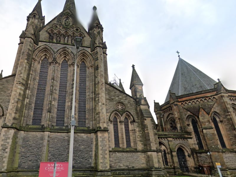 The imposing church you can see outside the office of Kelly Macdonald's psychologist is St Mary's Cathedral. The interior of the office was filmed in the studio in Leith.