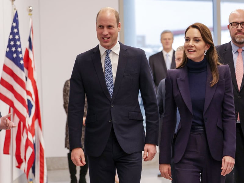Once again, Catherine, Princess of Wales chose an Alexander McQueen trouser suit when arriving in Boston on November 30, 2022