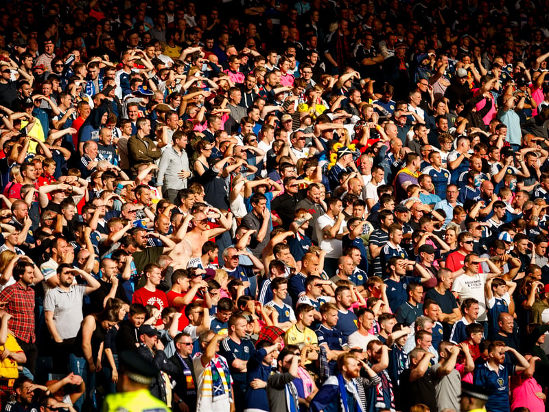 Scotland fans try to block out the sun during the game against England at Hampden in 2017.