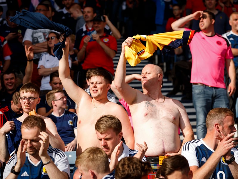 It was quite a sunny day, if we recall correctly. So perhaps it makes sense that these two Scotland fans observed the obligatory "taps aff" approach.