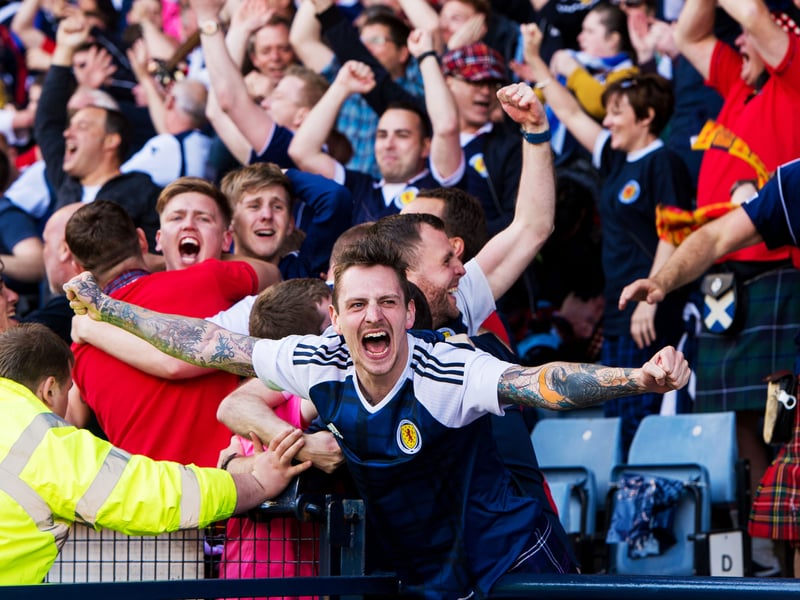 The Scotland fans go wild as they celebrate Leigh Griffiths' second goal to make it 2-1.
