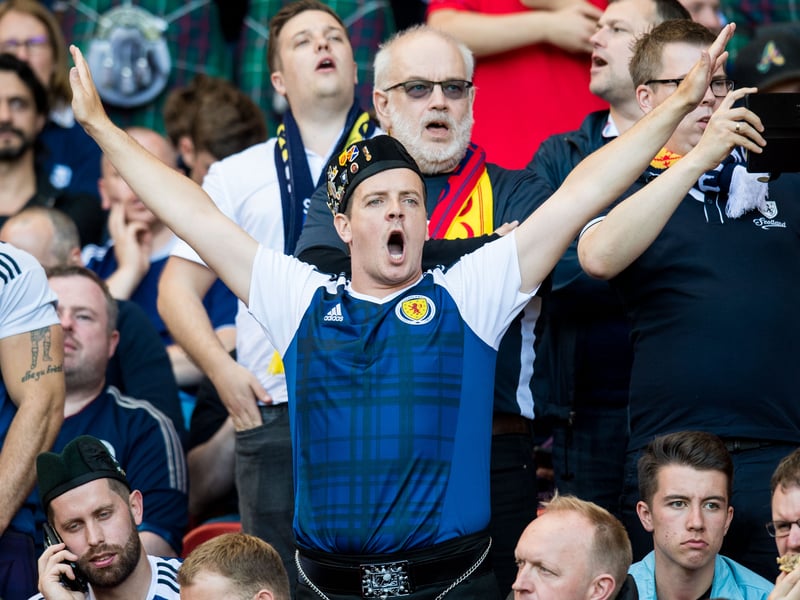 A Scotland fan cheers on the team against England in 2017.