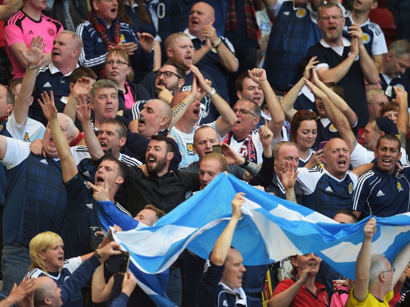 Scotland fans celebrate Leigh Griffiths' equaliser at Hampden.