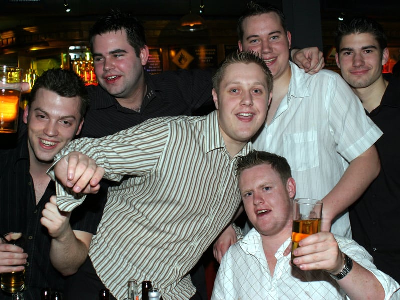 Lloyd, Graham, Matt, Pete, Richard and Paul pictured at Varsity bar, West Street, Sheffield, in 2004
