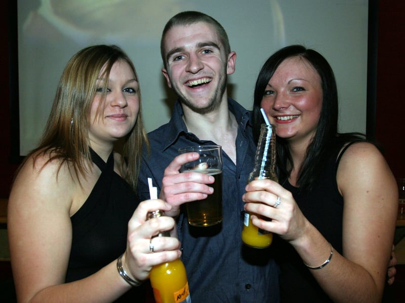 Vicky Sherlock, Chris Harris and Katie Stopford at the Cavendish pub, West Street, Sheffield, in 2004