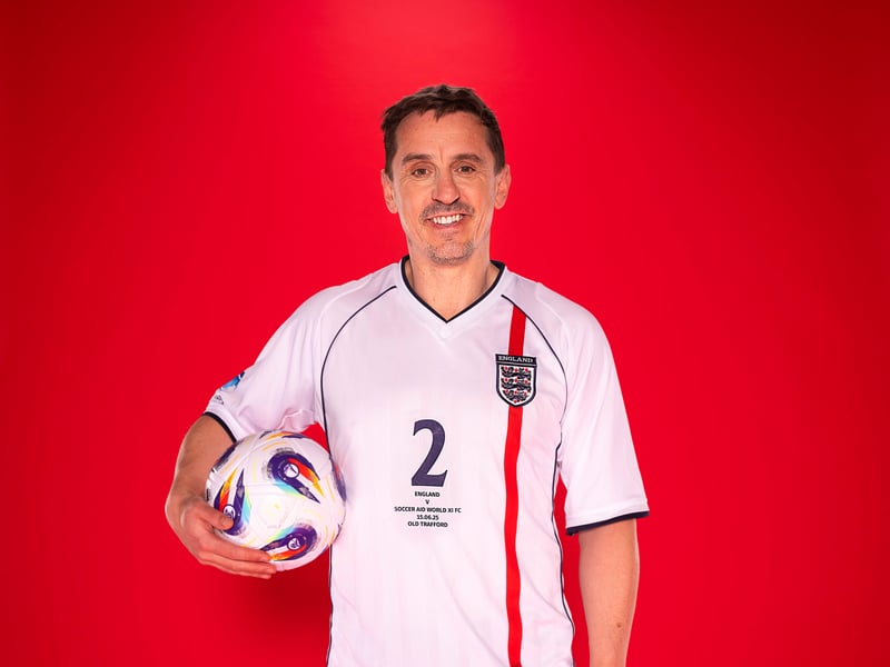 Manchester United legend Gary Neville will be playing for England at Soccer Aid 2025.