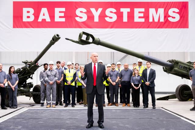 Previous defence secretary John Healey at the launch of BAE Systems' artillery factory in Sheffield.