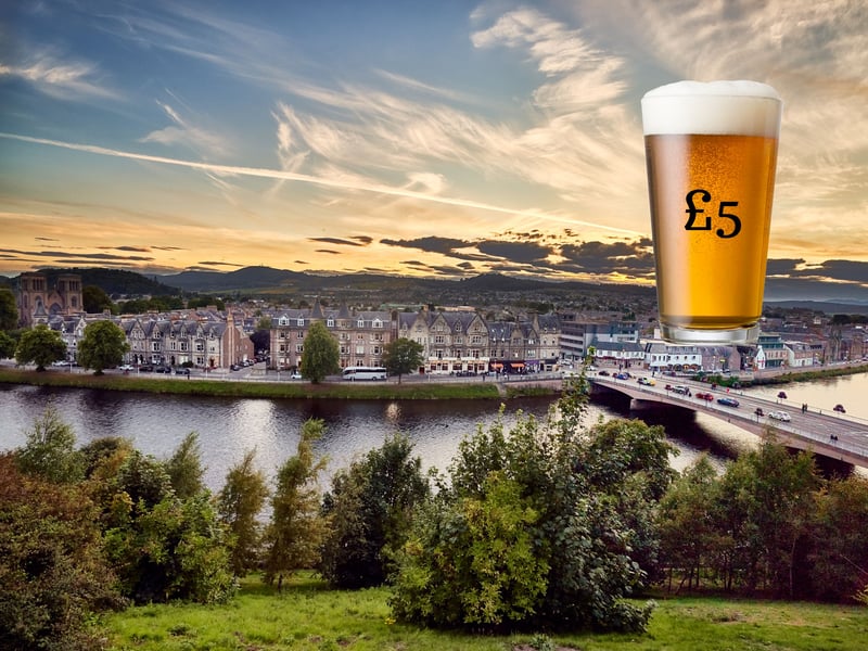 Another place you're unlikely to get change from a fiver when buying a pint is Inverness - the cultural capital of the Highlands also averages £5 for a lager.