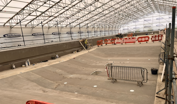 Inside the tent, all the walls have now been fully rendered, and attention has turned to the floor. 
