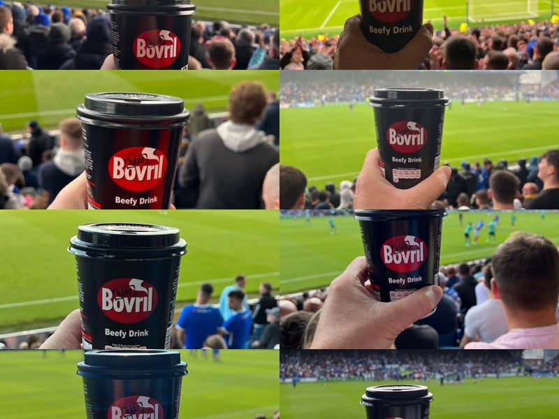 There's nothing which quite says football on these shores like a Bovril. Everything you need to fight the English winter all wrapped up in a cup of molten beef extract. Pompey fan @spenaldo73 on X is a on a solo mission to bring it's meaty delights to a greater audience, as he champions its benefits and snaps pictures of his cup at every opportunity when watching games.