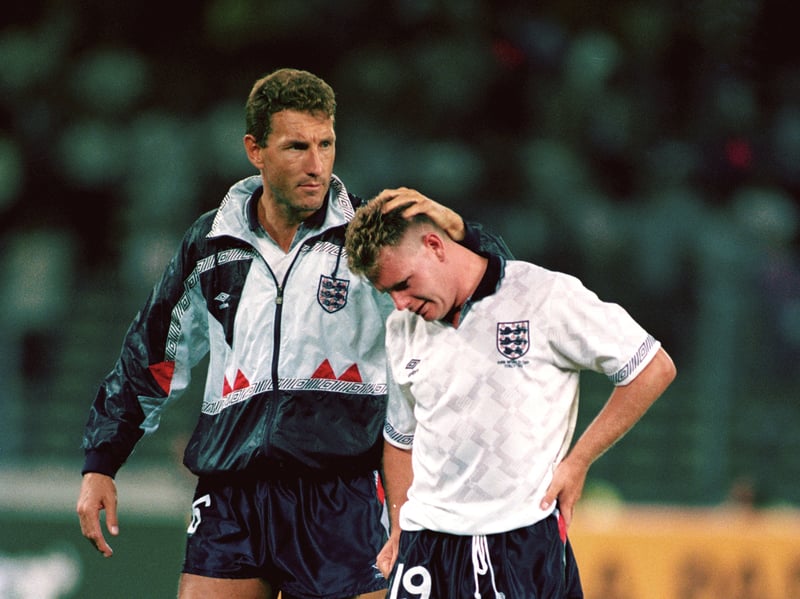 His dazzling skills lit up Italia 90, yet it was Paul Gascoigne's tears after receiving the yellow card that would have seen him miss out on the final which proved the iconic image of England's World Cup campaign. The moment was famously parodied in an advert for Walkers crisps, featuring Gazza and his teammate Gary Lineker. The agonising semi-final loss to West Germany on penalties was as close as England would come to glory for another 28 years.