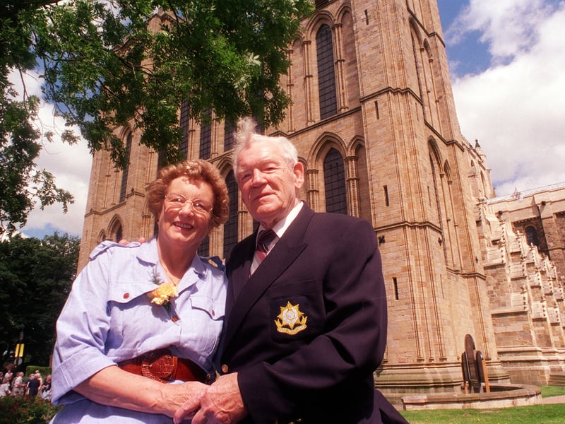 Golden Wedding couples , joined by family and friends, attended a service of thanksgiving in Ripon Cathedral in June 1998. Pictured are former Leeds couple, Geoffrey and Emily Leeming, who were married in 1948 at St Mary's Hawksworth Wood, returned from Canada for the service. They emigrated there in 1963 to Ontario.