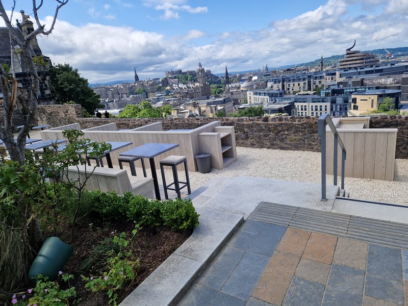 The terrace area, which can accommodate 40 customers, offers stunning views of Edinburgh city centre and beyond.