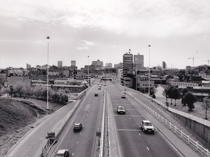 Leeds inner ring road looking towards the city centre in April 1991.