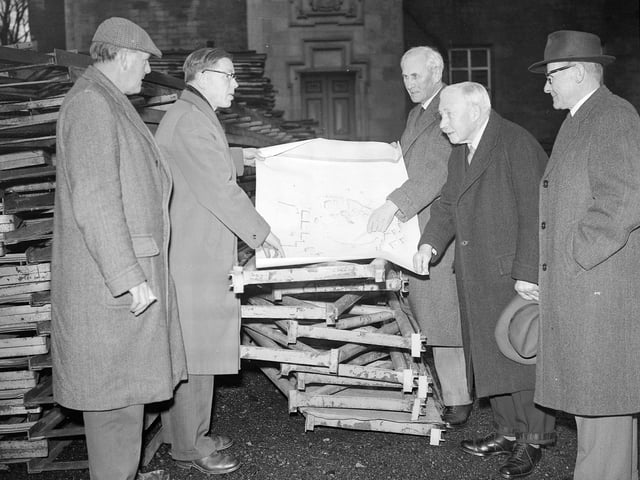 Mr RH Watherston, Mr P Lemmon, Mr J Wallace Mann, Mr J Lumsden and Mr H Paeside, look at plans for the new pernament home for the Royal Highland Show at Ingliston.