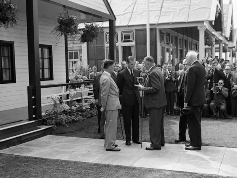 The Duke of Edinburgh receives a shepherds crook during his visit to the Royal Highland Show held in Edinburgh in 1955.