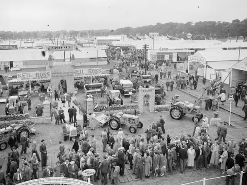 The Royal Highland Show's new permanent site at Ingliston in July 1959 with the Ellect Ross Tractor stand in the foreground. 