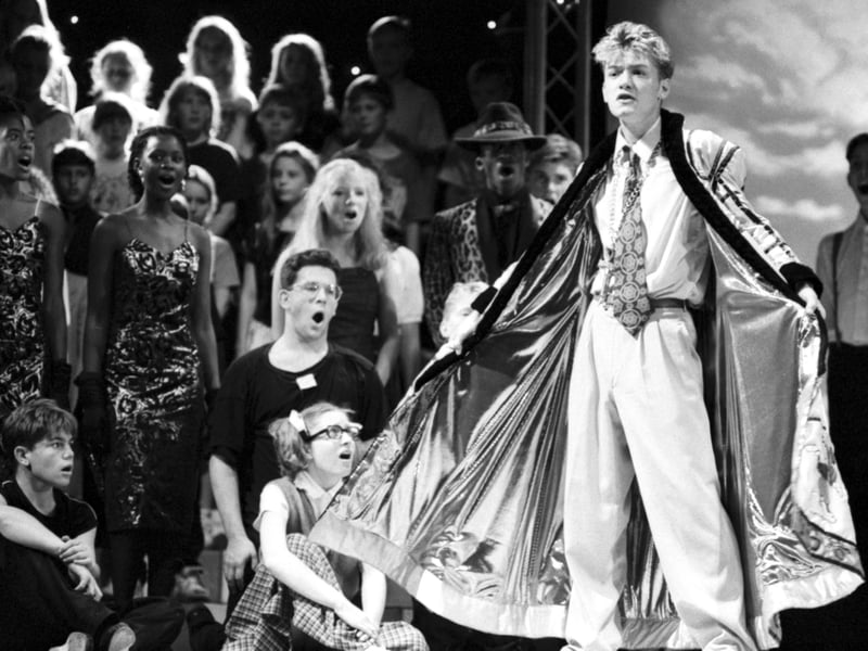 British actor Jude Law, aged 16, leads the cast of the National Youth Music Theatre (NYMT) production of 'Joseph and the Amazing Technicolour Dreamcoat' at the Edinburgh Festival 1989.