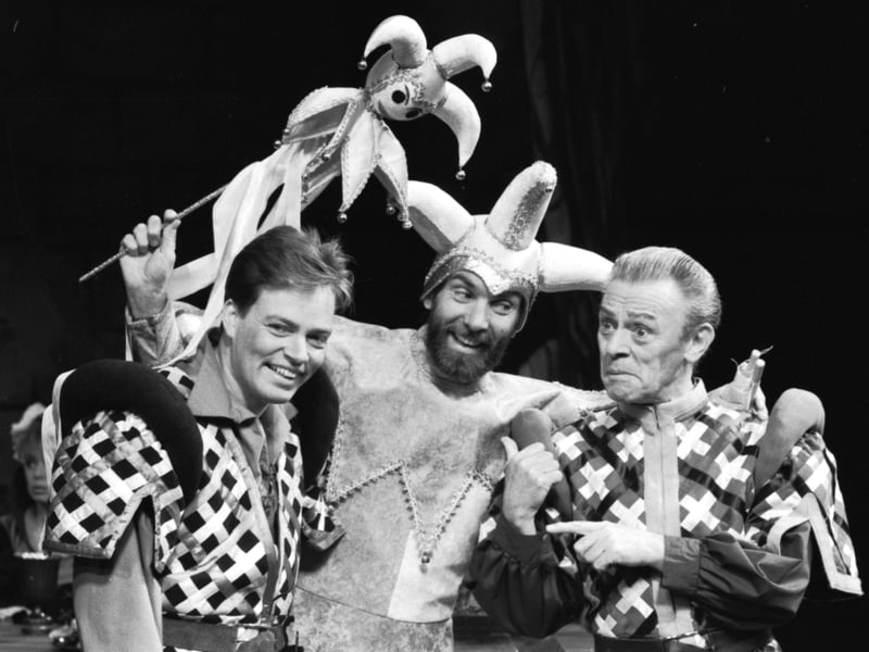 Allan Stewart, Bill Torrance and Russell Hunter in the 'Robin Hood and The Babes in the Wood' pantomime, which was playing the King's theatre in Edinburgh, December 1989.