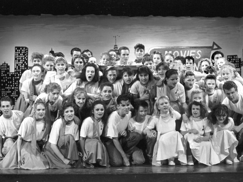 The cast of Portobello High School's production of Fifties musical Grease in June 1989.
