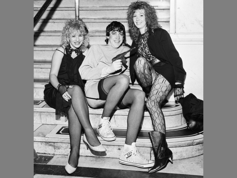 Audience members Lynn Sheret, James Nisbet and Susan Campbell, all from Dalkeith, in the traditional suspenders and fish-net stockings, dress code for The Rocky Horror Show at Edinburgh's King's theatre in September 1987.