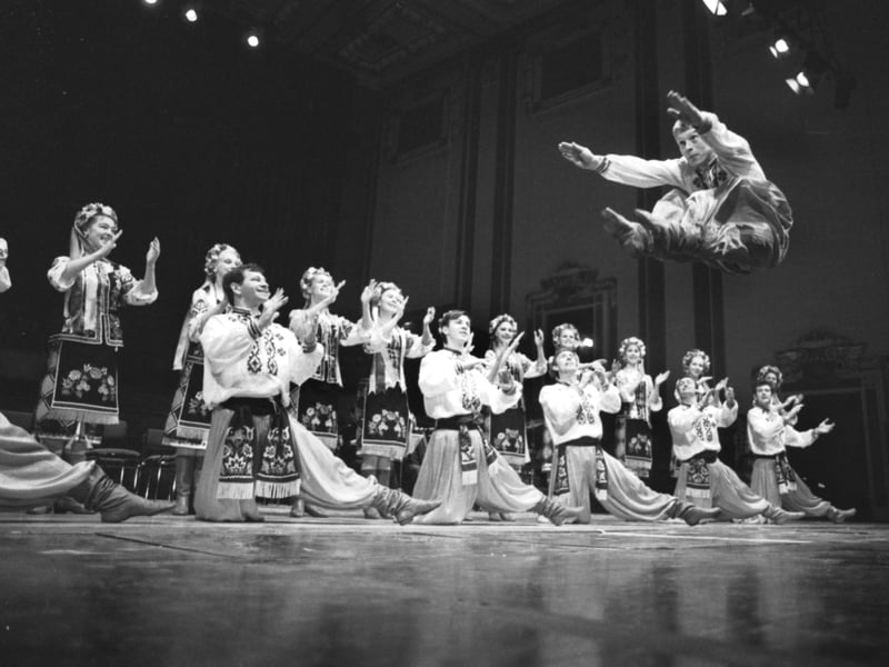 A Cossack dancer from the Red Army Ensemble jumps on stage at the Usher Hall in Edinburgh, April 1988.