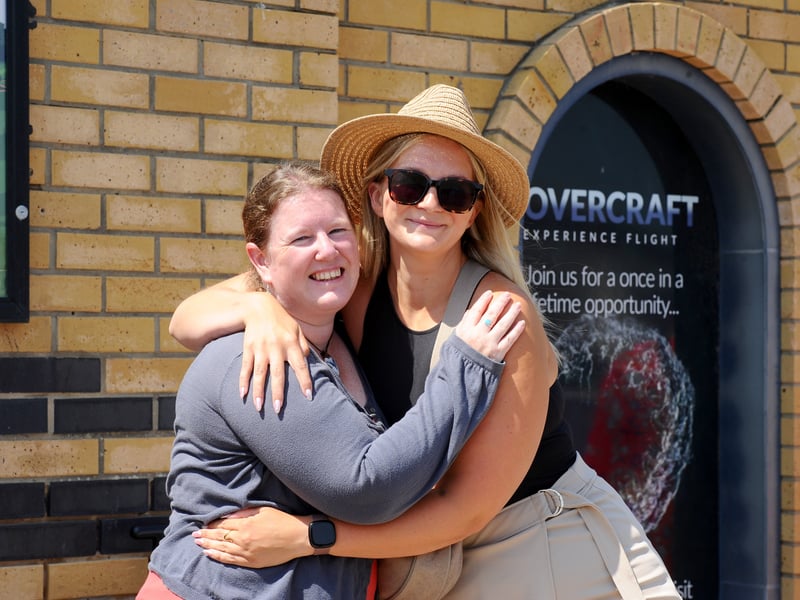 Pictured is: (l-r) Nikki Kemp and Claire Rosslee both from Devon, looking forward to their first time at Isle of Wight Festival.
Picture: Sarah Standing (190625-8587)
