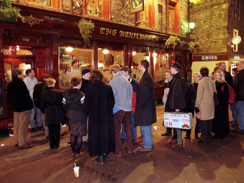 The queue outside The Kenilworth bar on Rose Street, Edinburgh, at Hogmanay