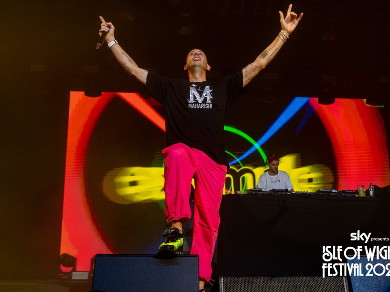 Thousands of people flocked to the Isle of Wight Festival on Thursday to celebrate the start of the four day event. 

Pictured: Example performing at the Isle of Wight Festival 

Picture: Sarah Louise Bennett