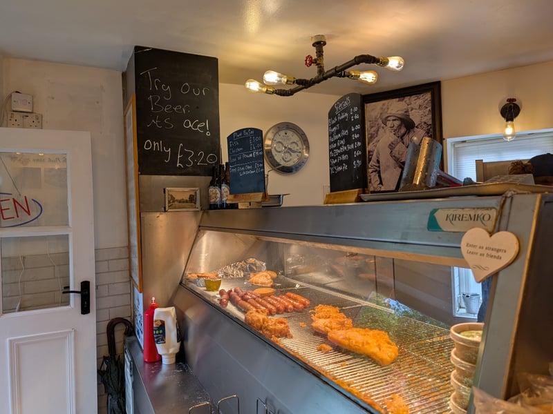 The characterful chip shop in Stoney Middleton serves crispy battered cod, haddock, plaice, chips, scampi, sausages and more.