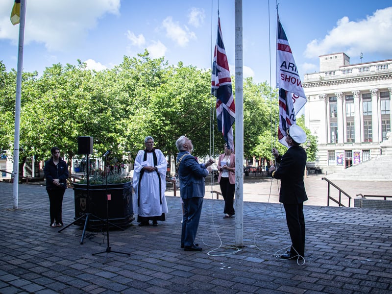 The Armed Forces Day Flag Raising ceremony at Guildhall Square in Portsmouth on June 23.