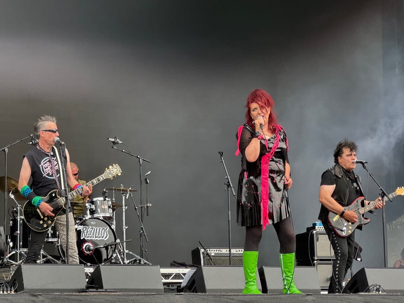 Rain lashed down as The Rezillos took to the stage, but soon the sun came out.