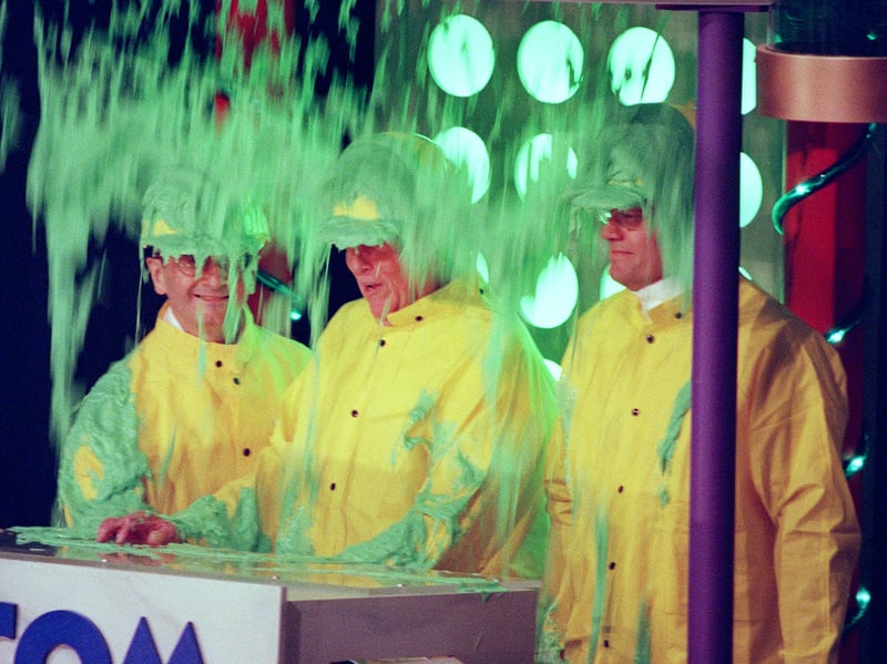 It wasn't safe to leave the house without an umbrella during the 90s, given the amount of gunge being dropped. The oozy green slime was a staple of family TV back then and was perhaps most memorably deployed in Noel's House Party, with viewers able to vote for the celebrity they felt deserved a good gunging. Soon, ordinary people were getting in on the act, with gungings becoming a common feature at school fairs and charity fundraising events for Red Nose Day. Gunge has not gone away completely, but there's certainly less flying about these days.