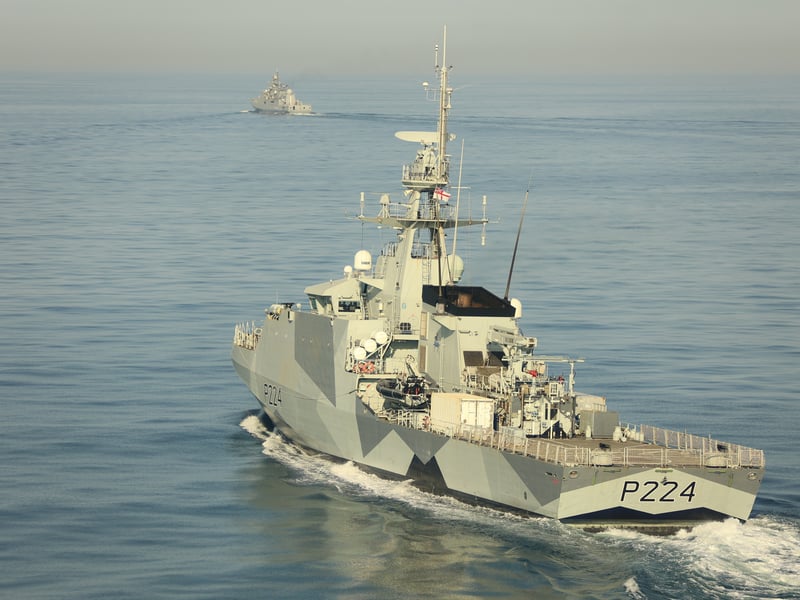 HMS Trent tracks the Russian frigate Admiral Grigorovich.