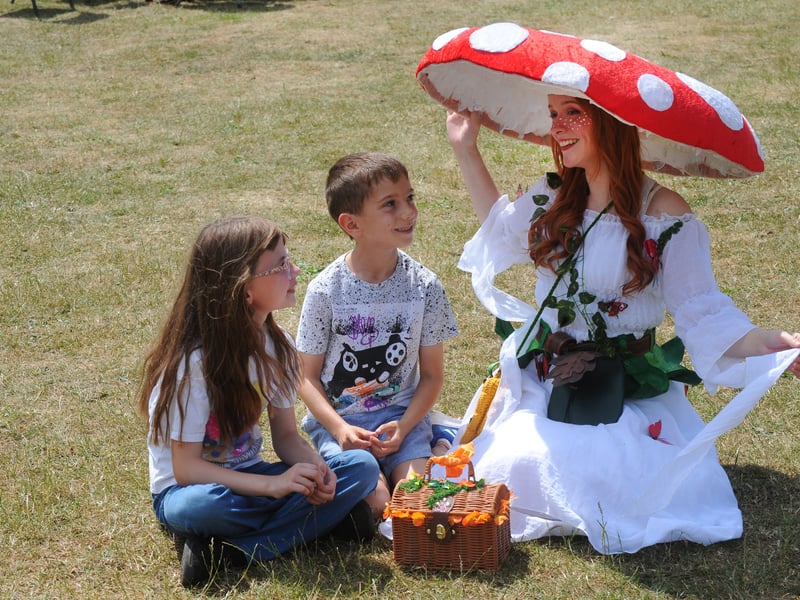 Olivia, eight, and Charlie, seven, of Castleford with Lula the Wish Fairy of Yorkshire Circus.