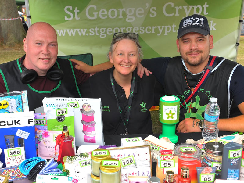 St George's Crypt stall manned by Daill Fawcett, Karen Elden and Ellis Grosvenor 