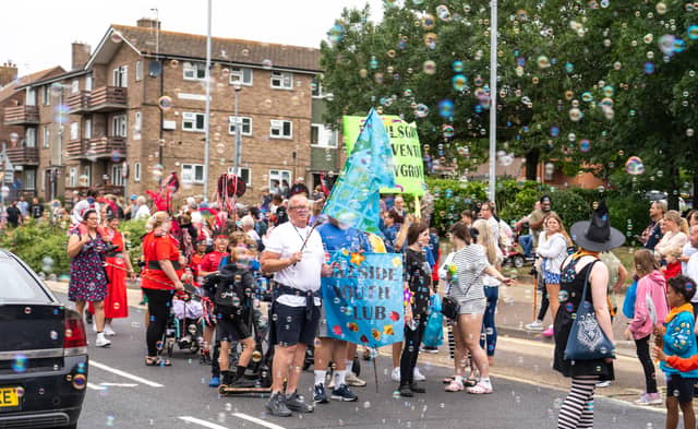 Paulsgrove Adventure playground crew take to the street parade with bubbles and fun for the young people
Pictured by Alec Chapman