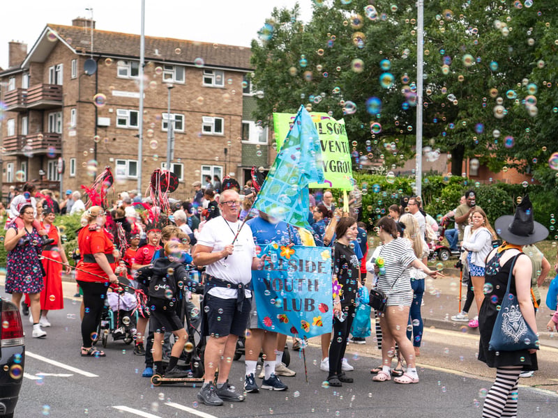 Paulsgrove Adventure playground crew take to the street parade with bubbles and fun for the young people
Pictured by Alec Chapman