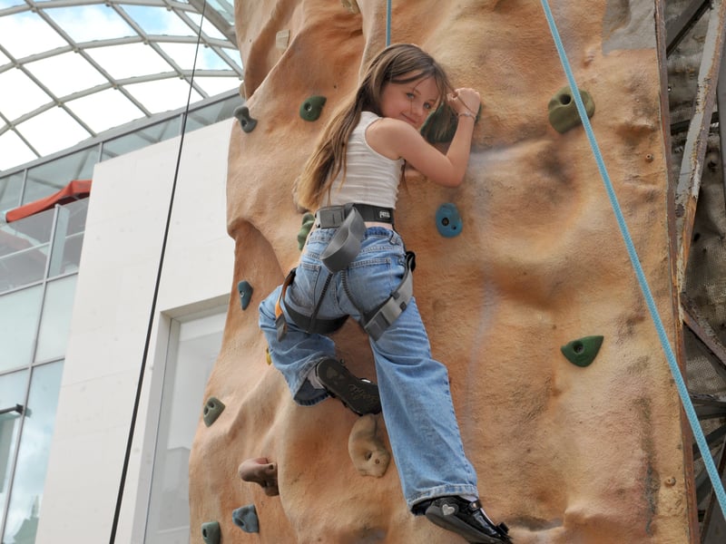 Poppy Lee Jones, seven, of Horsforth on the climbing wall