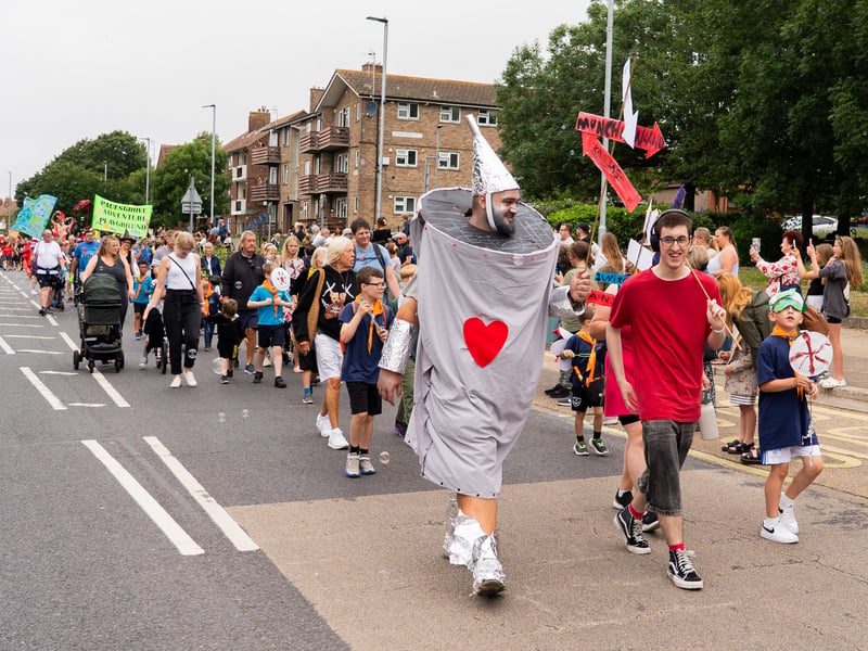 The Tinman from Wizard of Oz waking down the Paulsgrove brick road with local scouts group
Pictured by Alec Chapman