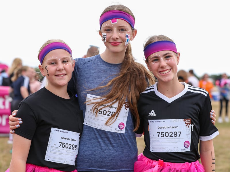 From left, Georgia Sayers, Isla Hockaday, 12, and Amelie Sayers, 12. 
Picture: Chris Moorhouse (280625-006)