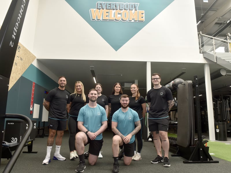 Personal trainers Michael Cleminson, Jessica Bigwood, Georgie Jones, Josie Hills, Megan Knight and Brad Kellett with (front l-r) Charles Millard, general manager and Mike Wright, assistant manager.