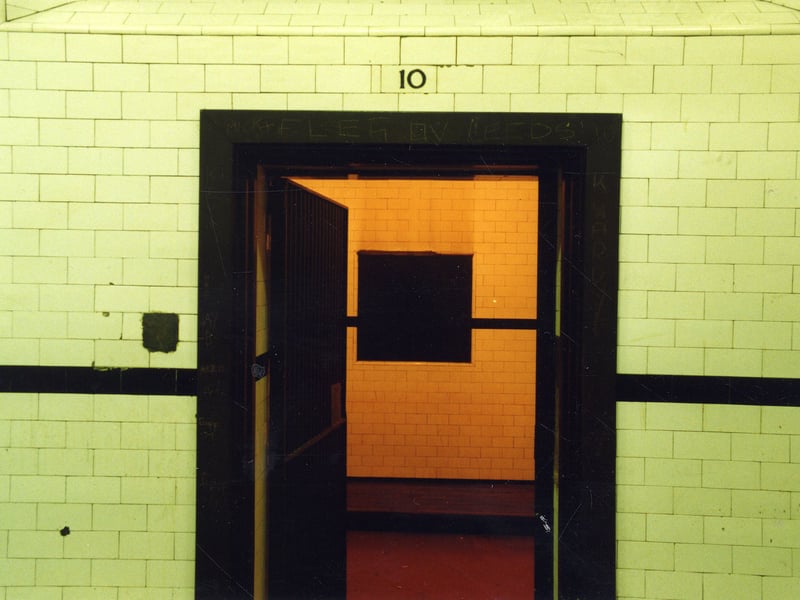 The entrance to cell 10 of Leeds Bridewell located in the basement of the Town Hall. This was a side cell, off cell 7. Cell 7 was an assembly cell where prisoners under the influence of alcohol were taken.