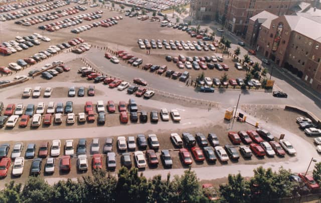 Parking opposite the Hilton Hotel in July 1994.