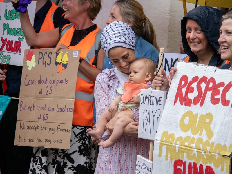 Teachers at Portsmouth Grammar School have gone on strike following an ongoing row regarding pensions. 

Pictured: Teachers and National Education Union reps at Portsmouth Grammar School

Picture: Habibur Rahman