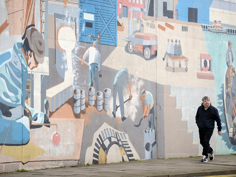 The Commercial Road mural showing historical events of South Shields. This photo was taken in January last year.