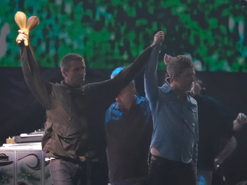 Liam and Noel Gallagher arrive as Oasis takes to the stage at the Principality Stadium, Cardiff, for the band's long-awaited reunion tour kicks off in Wales.